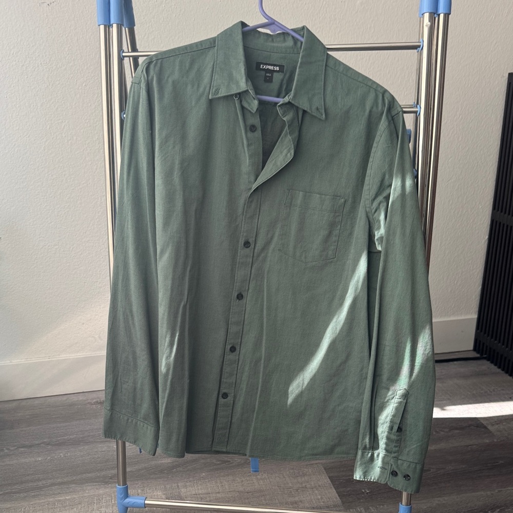 Express Olive Casual Button-Down Shirt